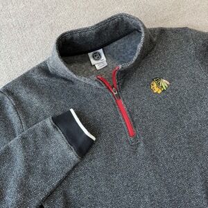 Chicago Blackhawks Men's  1/4 Zip Pullover Fleece Herringbone Gray Size XL‎
